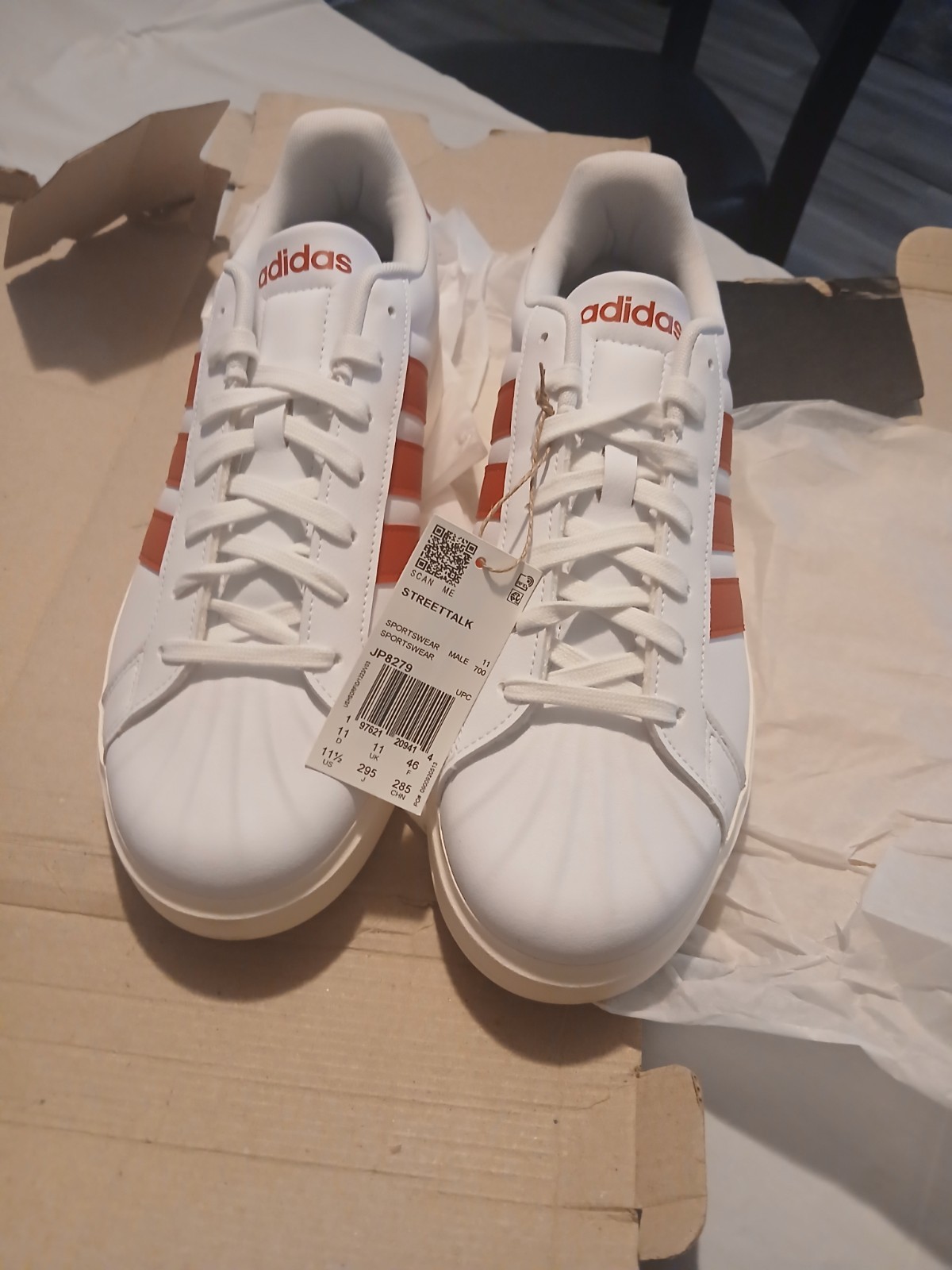 adidas STREETTALK JP8219 Men's White Red Striped Comfort Sneakers Size 12