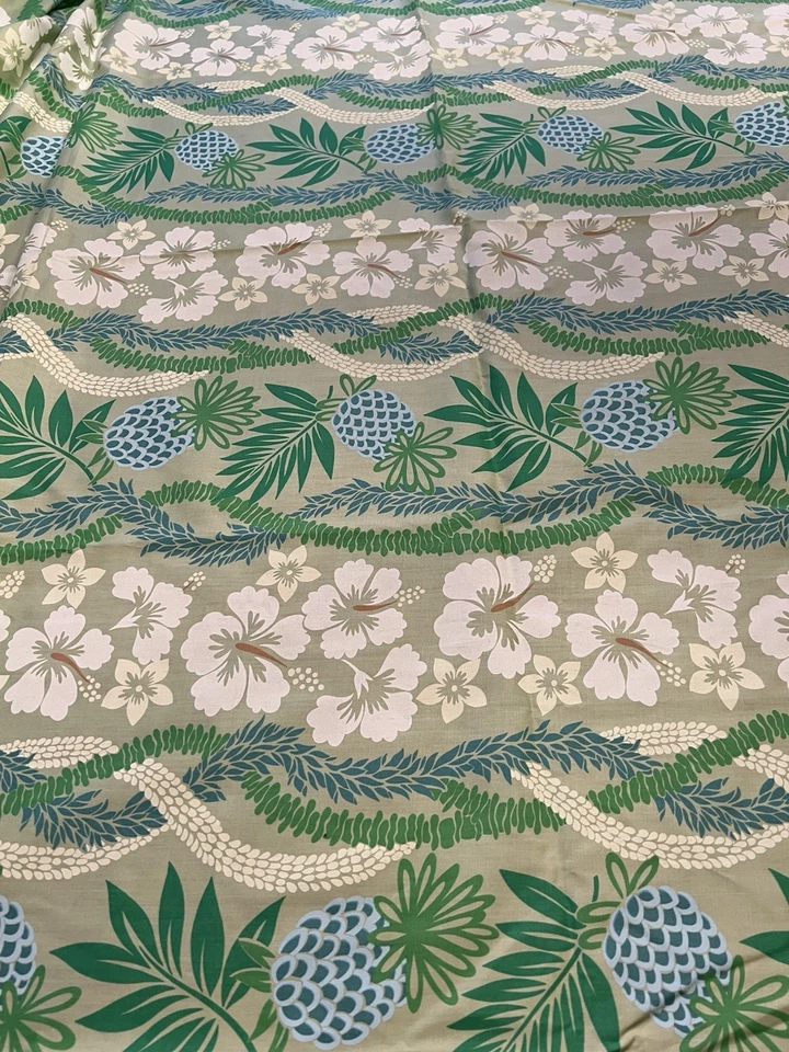 Tela floral polinesia hawaiana verde lima 3 yardas piña hibisco algodón Foto 4 de 4