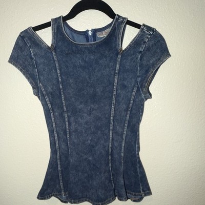 Baby Phat Marilyn Monroe 90s Blue Denim Cold Shoulder Mini Dress Stretch S