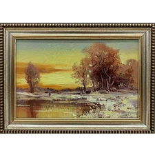 original oil painting framed landscape art rural landscape winter landscape 4x6