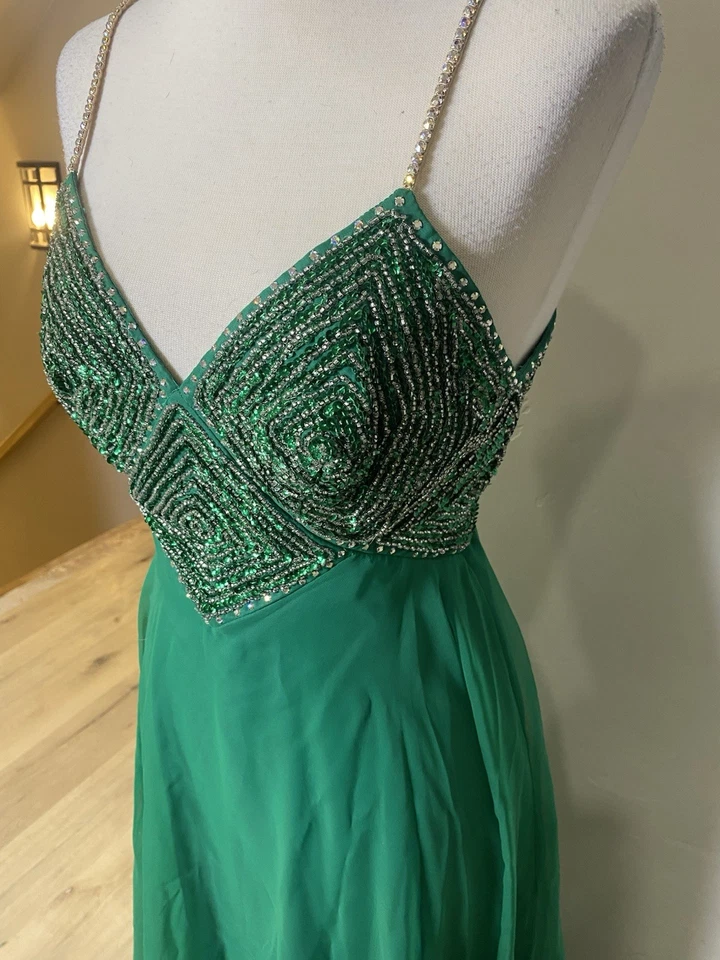 Vestido Mike Benet Años 60 Verde Esmeralda Gasa Cuentas Estrás De Colección XS EVC Foto 2 de 4