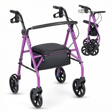 Rollator Walker w/Seat, Height Adjustable Handles, Storage Basket for Seniors