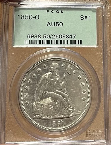 1850-O OGH PCGS AU50 PQ Seated Liberty Dollar
