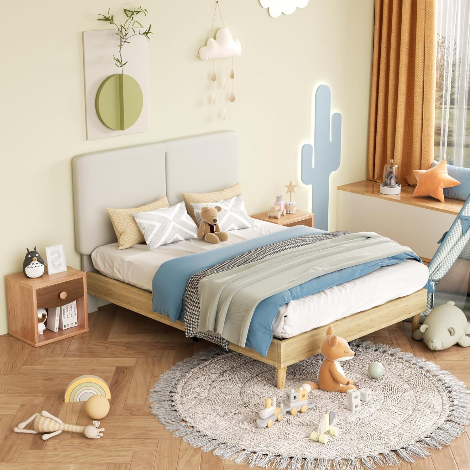 Upholstered Platform Height-adjustable Cotton And Lin