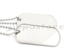 Military Spec. Army Blank Shiny Dog Tag Set w/ Stainless Steel Ball Chains