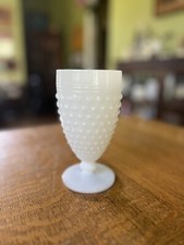 Anchor Hocking White Milk Glass Hobnail Dash Ladder Goblet Water Glass 5 1/2 in