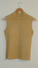 St. John Gold Sparkly Metallic Tank Top Ribbed Mock Neck Size P *MINT*