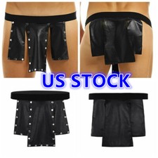 US Mens Faux Leather Roman Studded Kilt Novelty Underwear Gay Clubwear Costume