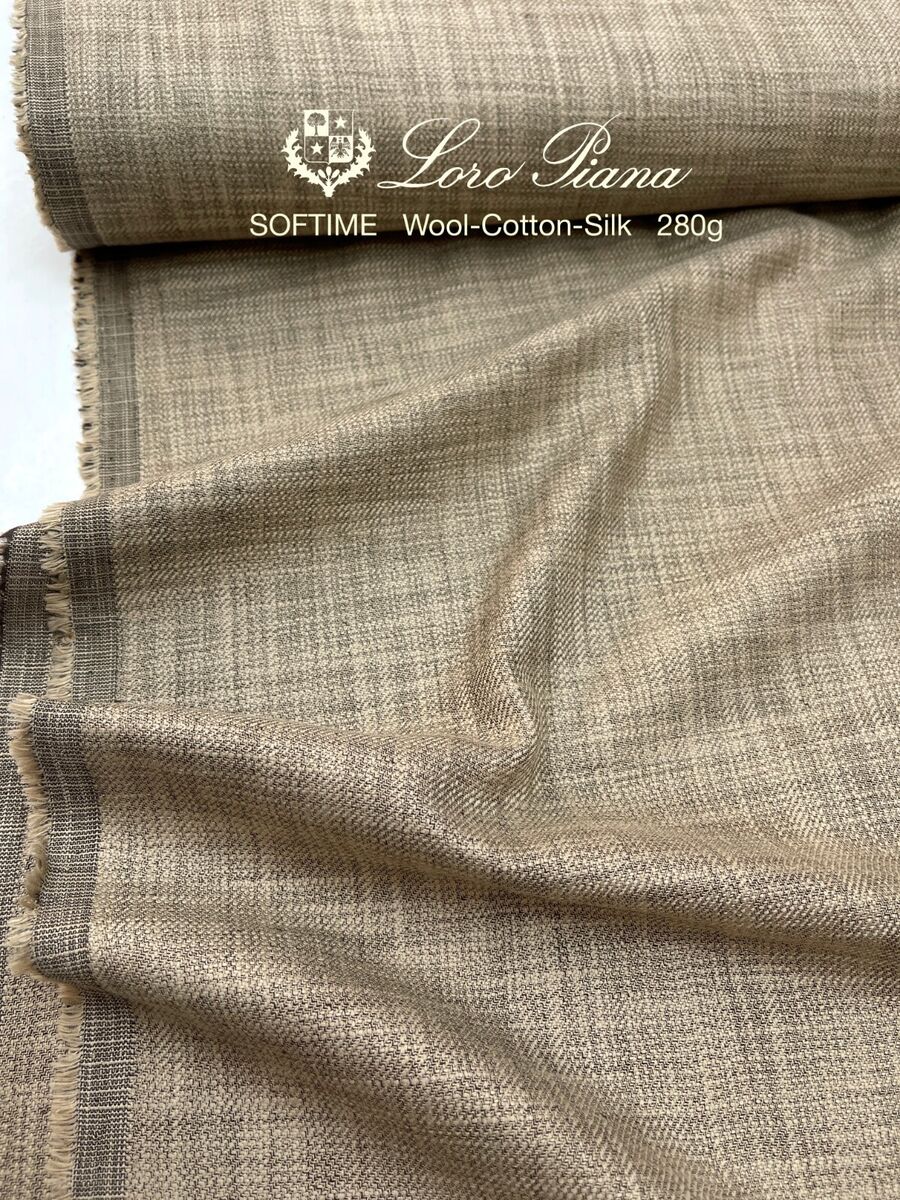 LORO PIANA Suiting Fabric Sand Beige SOFTIME Wool-Cotton LORO PIANA Suiting Fabric Sand Beige SOFTIME Wool-Cotton