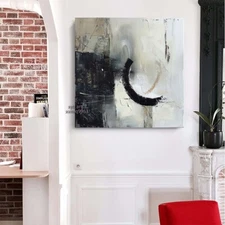 Black Modern wall Art Abstract Hand-Painted Oil Painting on Canvas Home 24in