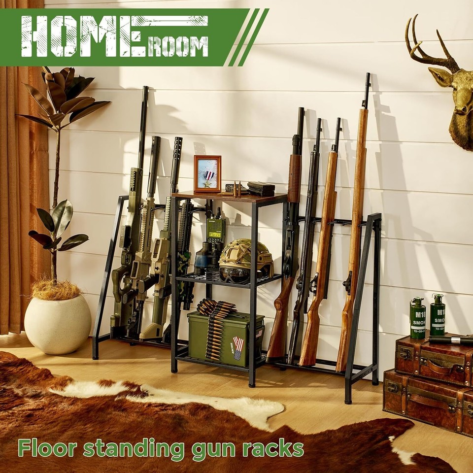 Rifle Shotgun Gun Rack Storage Floor Standing Organizer Holds up to 10 ...