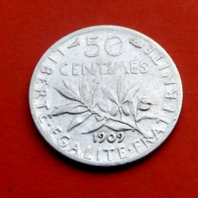 Belle Pièce de 50 Centimes 1909 SEMEUSE Type " ROTY " - Photo 1/2
