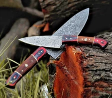 CUSTOM HANDMADE DAMASCUS STEEL CHEF KNIFE & STEAK KNIFE SET KITCHEN KNIVES 2065