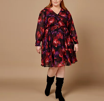 plus red printed satin long sleeve wrap dress PrettyLittleThing | Dresses | Plus Red Printed Satin Long Sleeve Wrap Dress