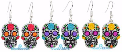 Bluebubble DIA DE LOS MUERTOS Sugar Skull Emo Earrings Day Of The Dead Skeleton