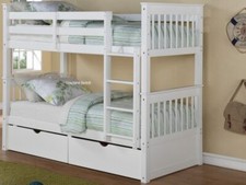 Białe drewniane łóżko piętrowe - nowe bunkry Thomasa - opcjonalne szuflady i materac