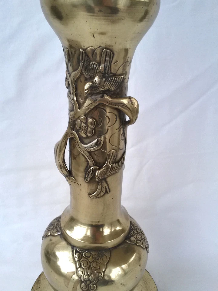 Antique Asian Gilt Bronze Pedestal/Plant Stand w/ Applied Birds/Trees Circa 1920 - Image 2 of 4