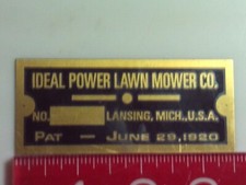 Ideal Power Lawn Mower Engine name tag Reproduction Nameplate