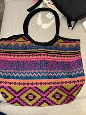 Tribe Patterned Beach Large Bag Tote Rainbow Colorful Peru South America Hippie