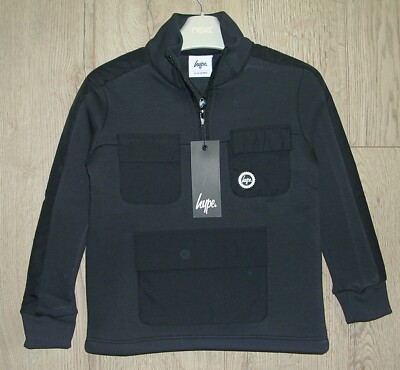 HYPE NEU MIT ETIKETT Jungen schwarz Langarm Reißverschluss Ausschnitt Pullover Oberteil Alter 5-6 116 cm NEU