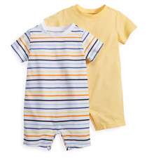 First Impressions Baby Boys Patterned Solid Rompers 2-Pk Multi Size Newborn 1234