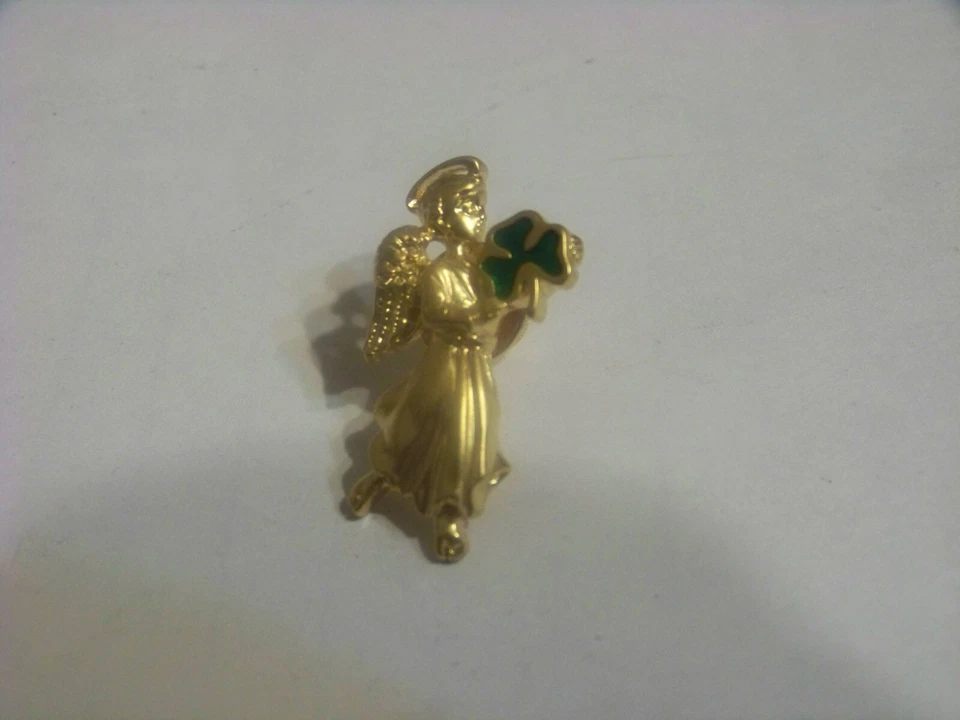 Angel with Clover 三叶草 领带 Tack Pin 珠宝 金色 雅芳 爱尔兰 Lucky — 第 2/3 张图片