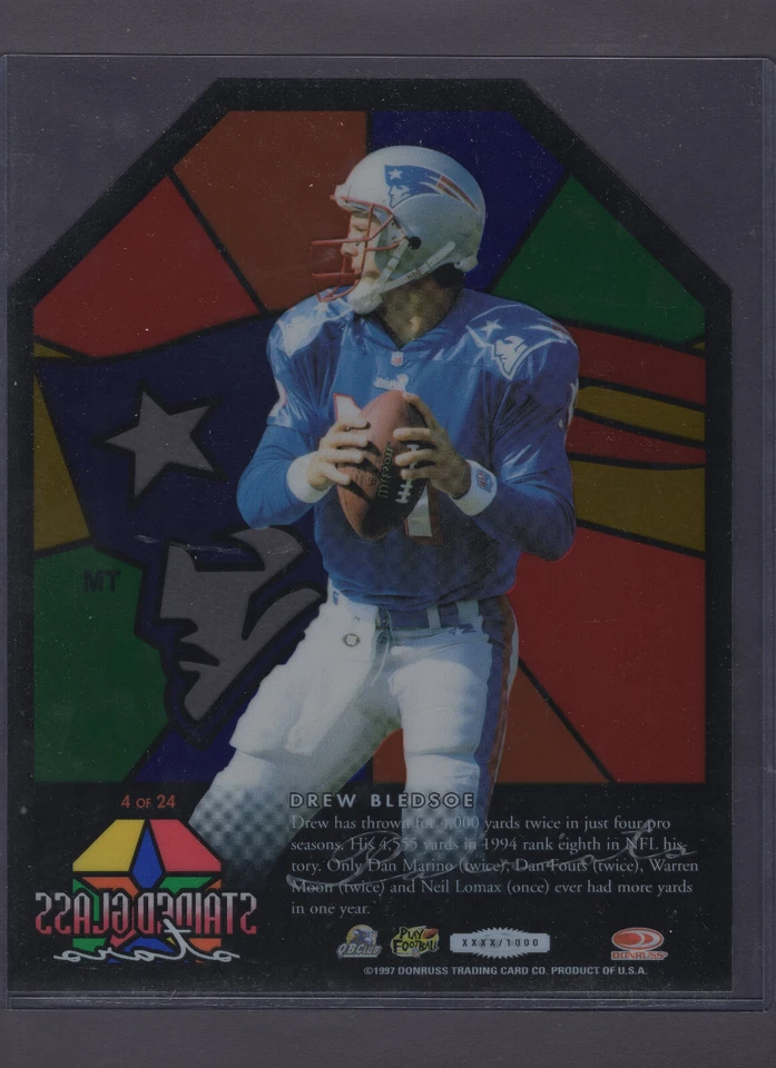 1997 STUDIO STAINED GLASS STARS EXEC PROMO SAMPLE #4 DREW BLEDSOE SP #XXXX/1000 - Image 2 of 2