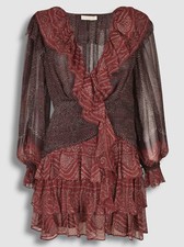 $695 Ulla Johnson Women's Red Silk V-Neck Fit & Flare Mini Dress Size 0