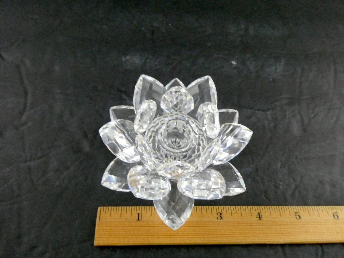 Swarovski Faceted Crystal Lotus Flower Candle Holder 3.25 Inch