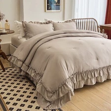 AIKASY Taupe Comforters Queen Size Set, Vintage Boho Chic Farmhouse Bedding S...