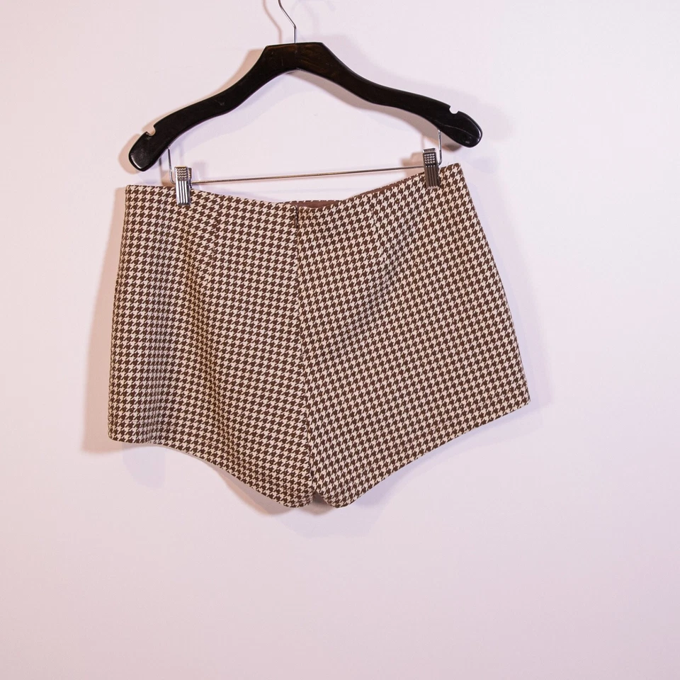 Mini Pantalones Cortos Tejidos Reformation Marrón Marfil Pata de Gallo Estampado Metálico 12 Foto 4 de 4