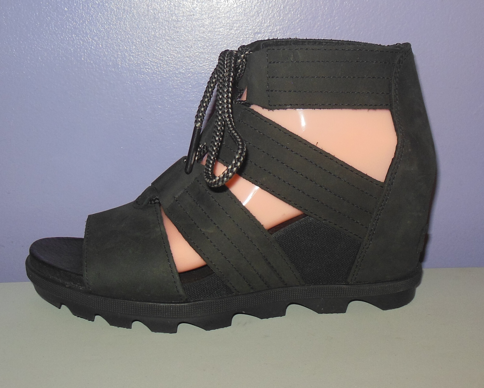 Sorel Joanie II Black Nubuck Leather Wedge Sandals Lace-Up Women's Size 9 |  eBay