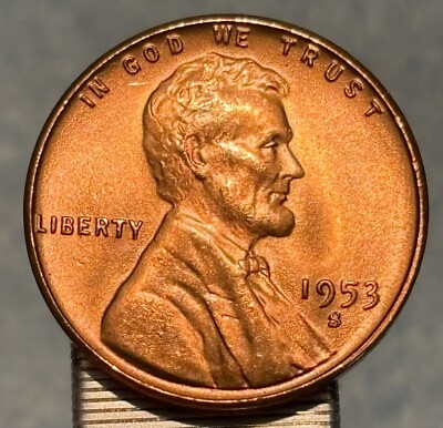 1953-S Gem BU Red US Lincoln Wheat Cent Penny X-320
