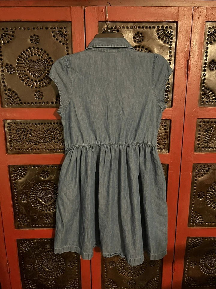 Vestido de campo Chambray denim cor azul aplicado à mão coração patriótico GP tamanho 16 - Imagem 3 de 4