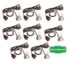 Lot of 8 LED Bulbs BROWN Clip Lamp Light 6' Electric Cord w/Socket on/off Switch