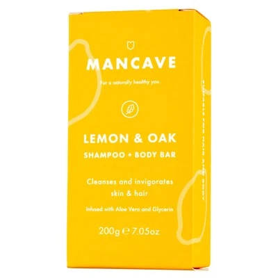 ManCave Lemon & Oak 2-in-1 Shampoo + Body Bar 200g pH Balanced Kind to Skin