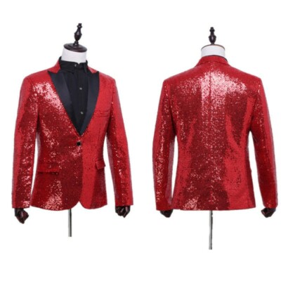 Herren Pailletten Blazer Anzug Jacke Mantel Smoking Hochzeit formell Party Kostüm Tanzkleidung