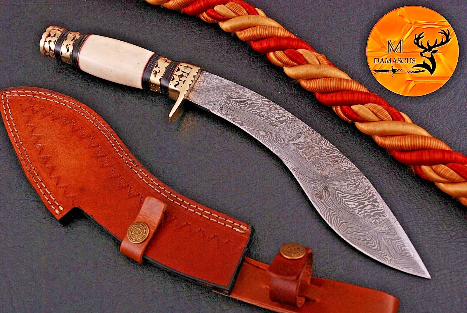 CUSTOM MADE HAND FORGED DAMASCUS STEEL FIX BLADE KUKRI HUNTING KNIFE 1318