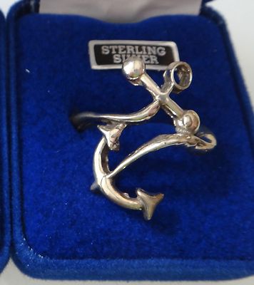 size 9 Sterling Silver Delta Gamma 25x18mm top Anchor Shape 3mm wide band Ring