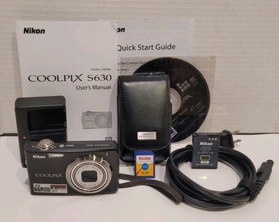 Nikon COOLPIX S630 12MP Compact Digital Camera W/ Bag, Charger, SD Card, Manuals