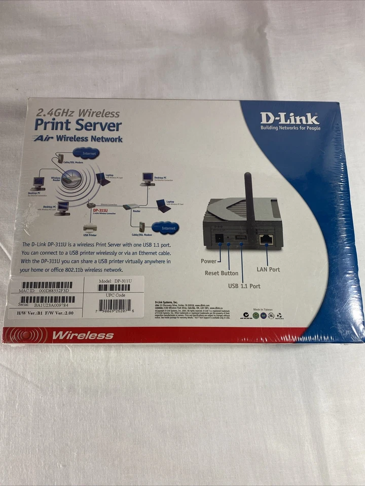 D-Link DP-311U USB Wireless Print Server Ethernet 10/100MB 11 MBS - Image 2 of 4