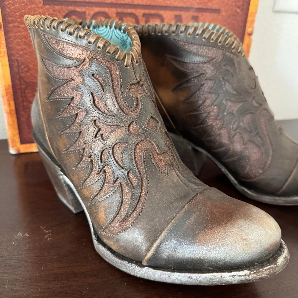 Botines Corral de cuero marrón para mujer 9,5 Western Cowgirl Foto 3 de 4