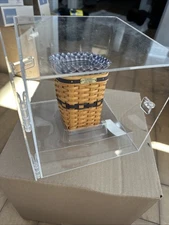 JW Longaberger Miniature Waste Basket 1997 In Display Case Acrylic