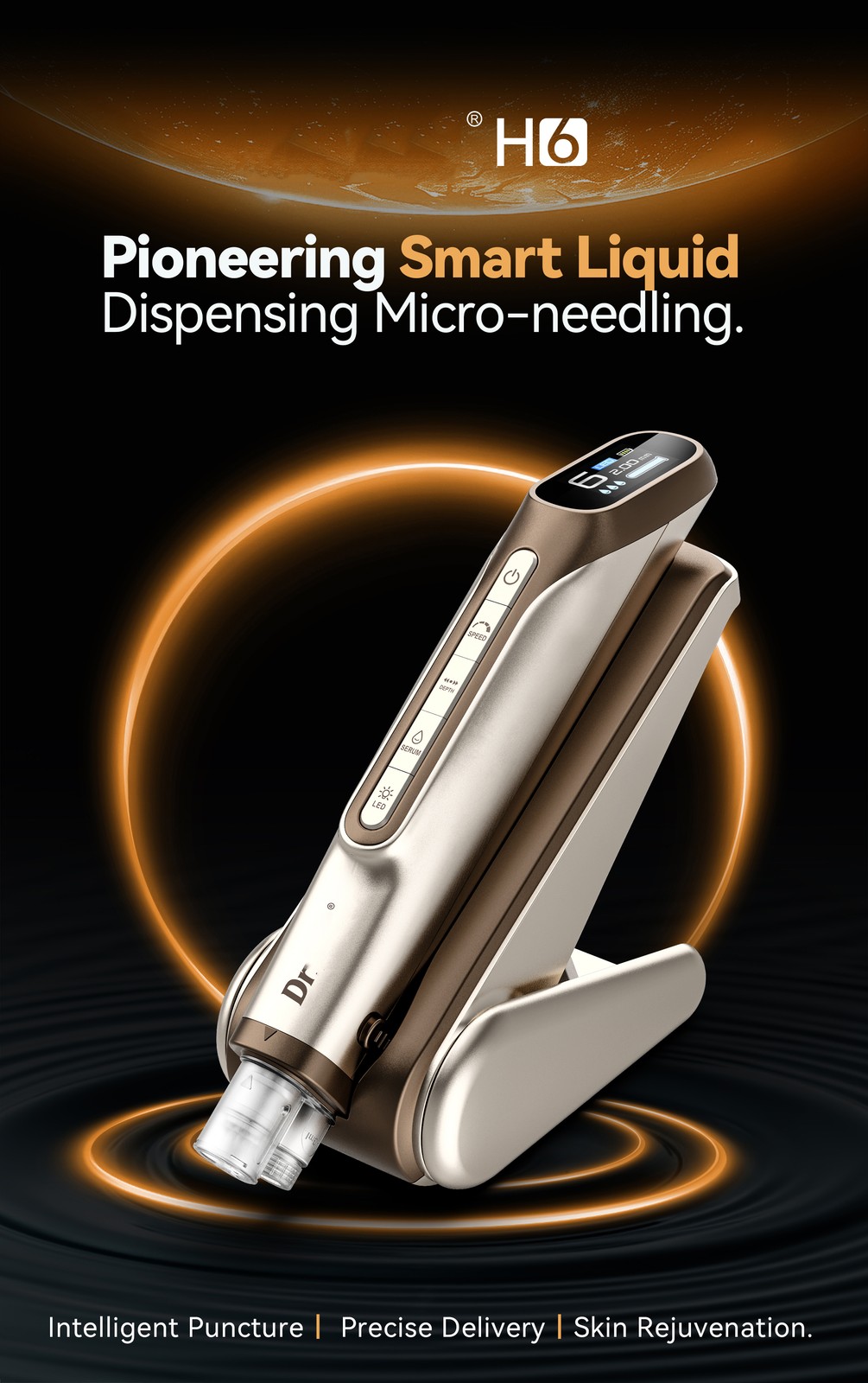 Electric Hydra Pen H6 Microneedle Face Beauty Pen Skin Care Device 0.25 mm Gold