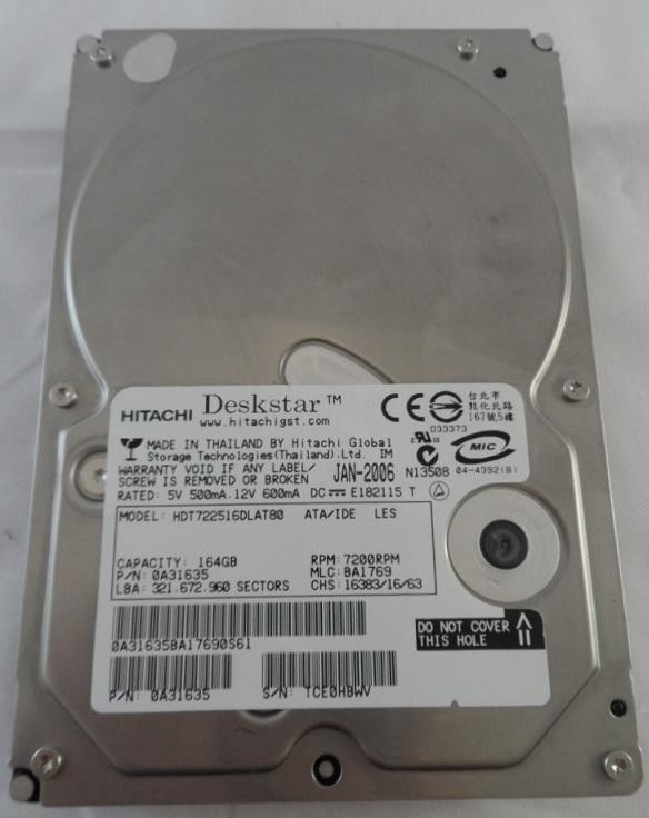 Hitachi 164G IDE 7200rpm 3.5in HDD ( 0A31635 HDT722516DLAT80 ) REF