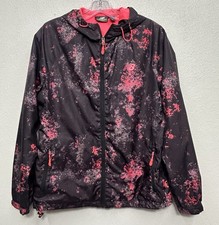 New Balance Women Windbreaker Jacket Size Medium Pink Burgundy Hooded Full Zip