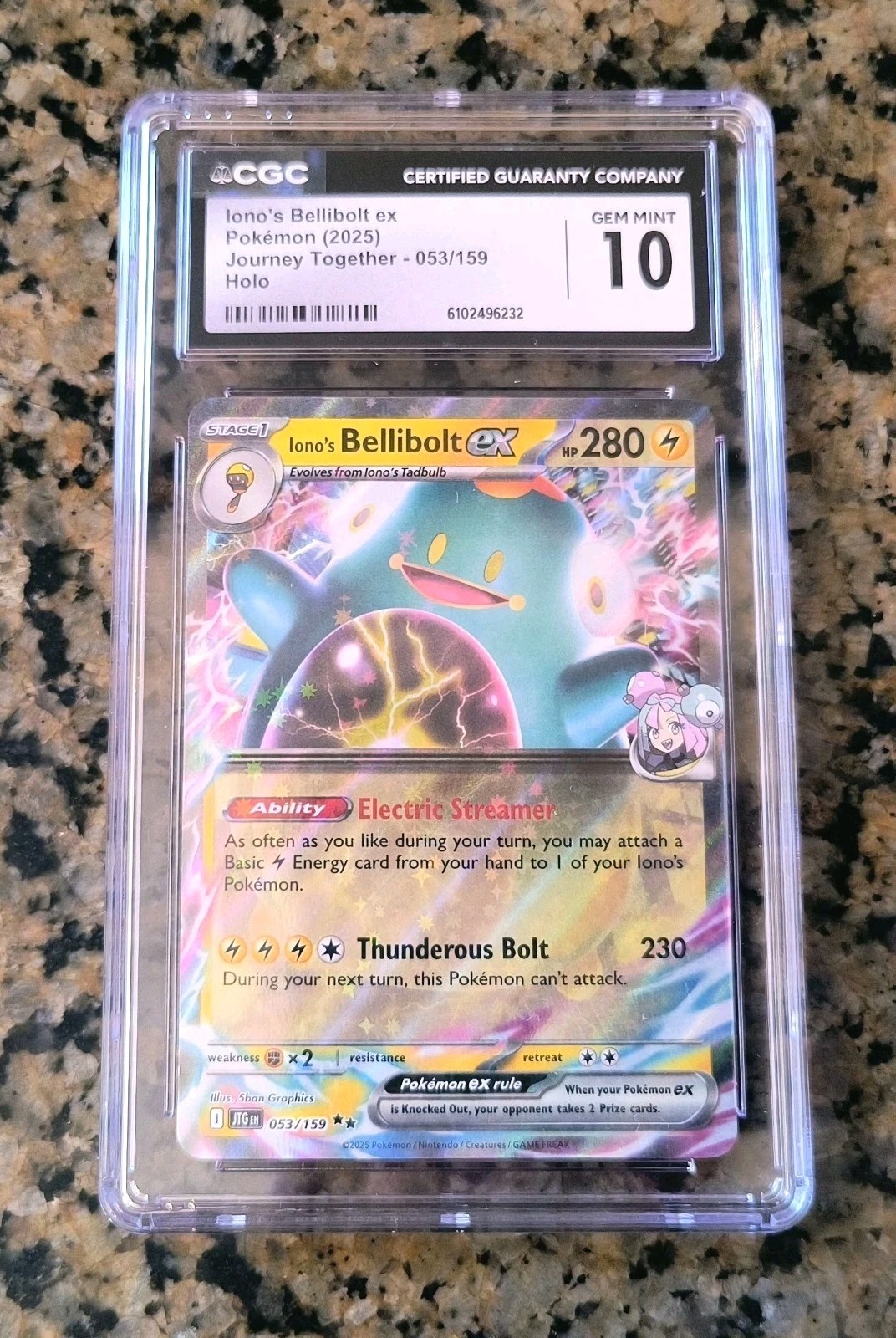 Iono's Bellibolt EX Pokemon Card CGC 10 GEM MINT Journey Together 053/159 (2025)
