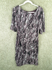 Connected Apparel Animal Print Sheath Dress Womens 16P Purple 3/4 Sleeve Stretch