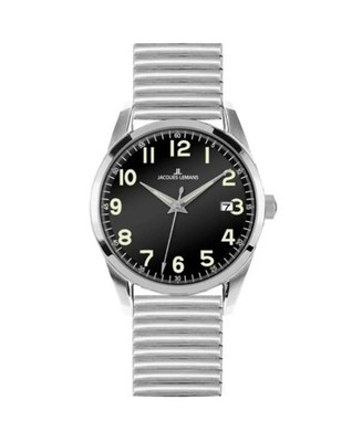JACQUES LEMANS Men Quartz Casual Watch Classic Dress Black Dial Waterproof Round