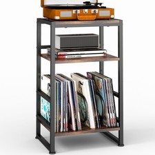 3-Tier Vinyl Record Player Stand, End Table for Album Storage, 28" H Record P...